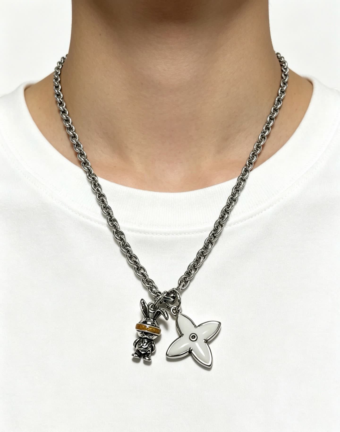 Louis Vuitton Silver Chain Necklace with Charms